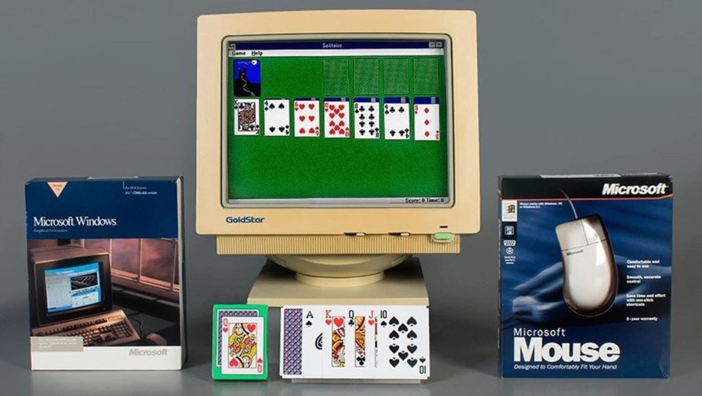 Windows Solitaire on Windows 3.0 in 1990