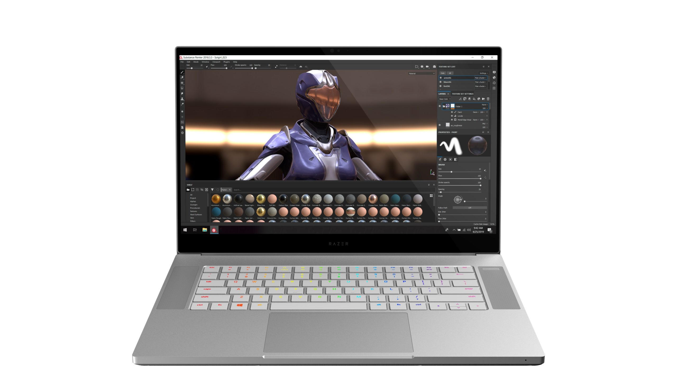 Razer Blade 15 Studio Edition, open and facing viewer with a robot on screen