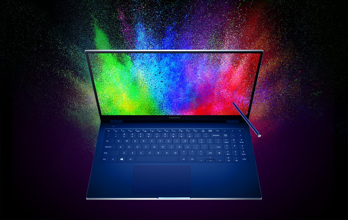 Samsung Galaxy Book Flex with colors exploding in the background