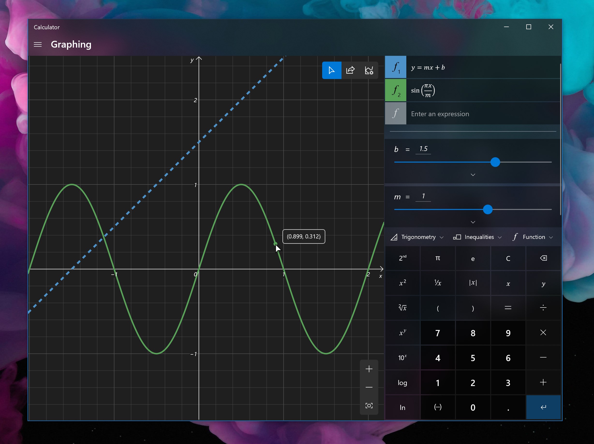 Windows Calculator showing multiple equations in dark theme.