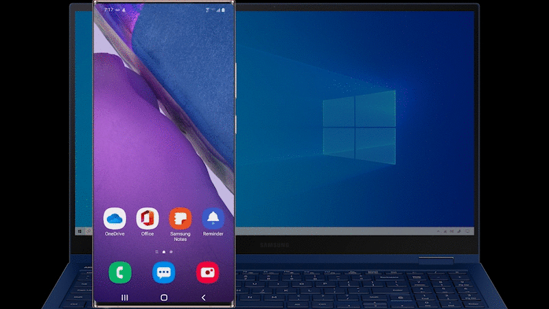 GIF shows Samsung phone connecting to PC apps