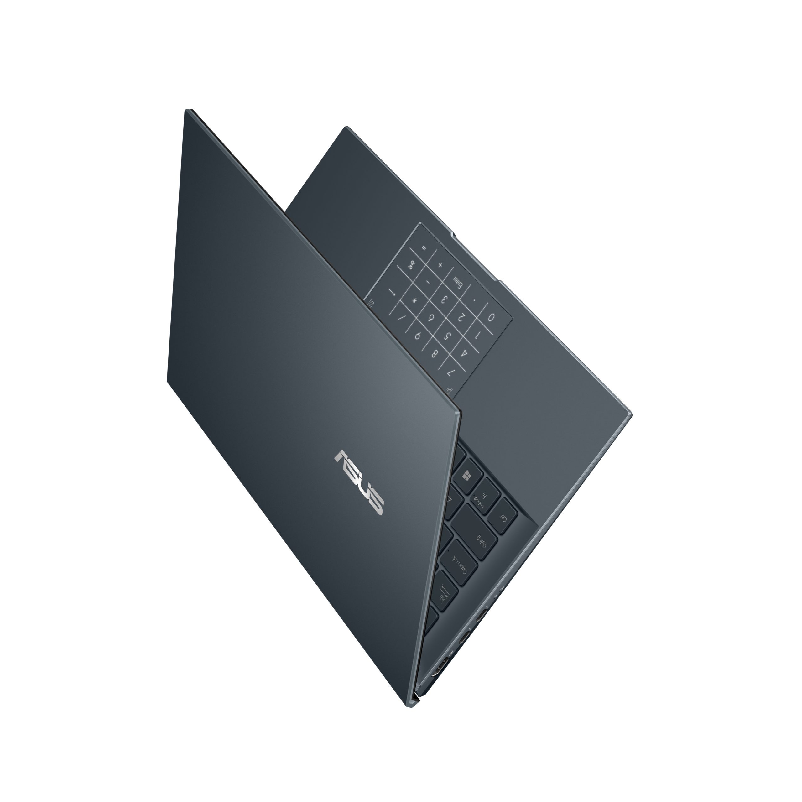 ZenBook 14 slightly open, shown from above to focus on ScreenPad