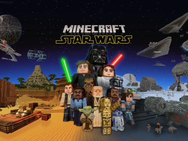Star Wars characters gathered in center of Minecraft Marketplace