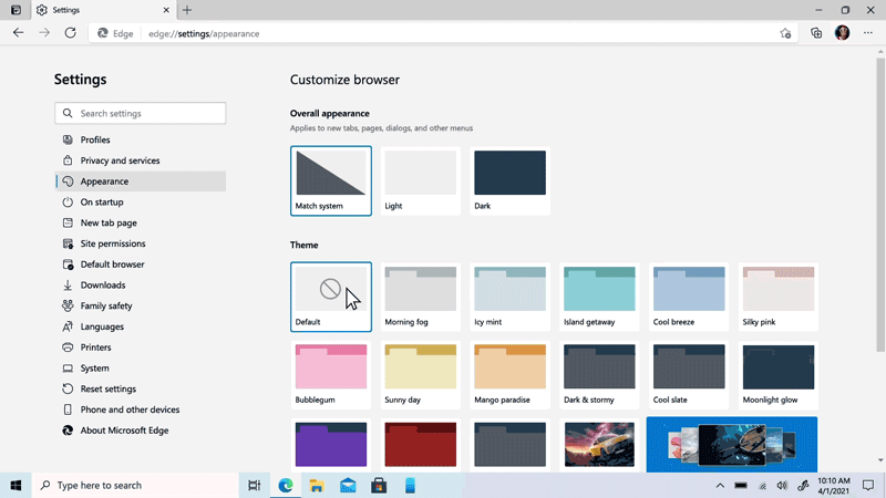Animation of color theme selector