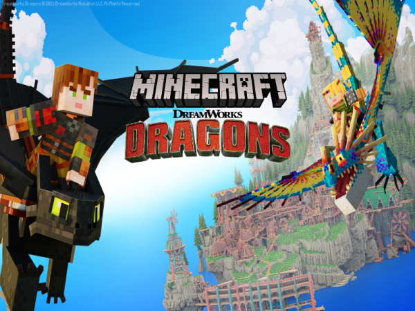 Minecraft character flying on a dragon