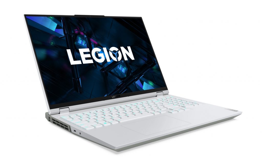Lenovo Legion 5i Pro open and facing left, in Stingray White