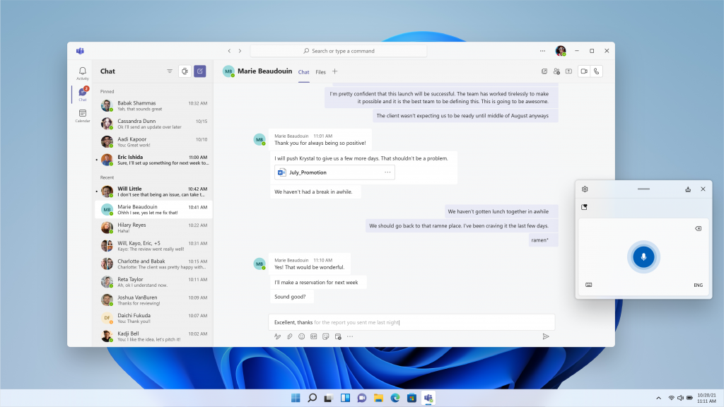 Screenshot of voice typing in Windows 11