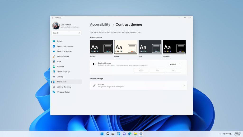 Windows 11 contrast themes
