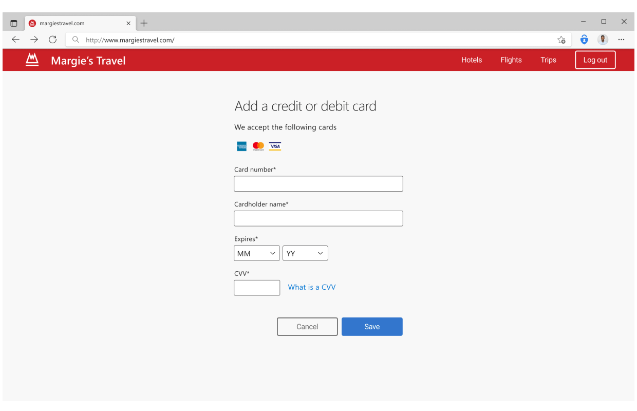 Desktop autofill payment screen
