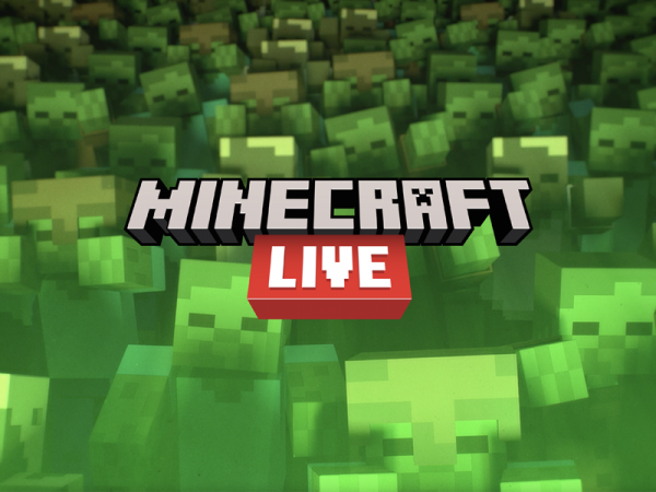 Minecraft characters and text reading Minecraft Live