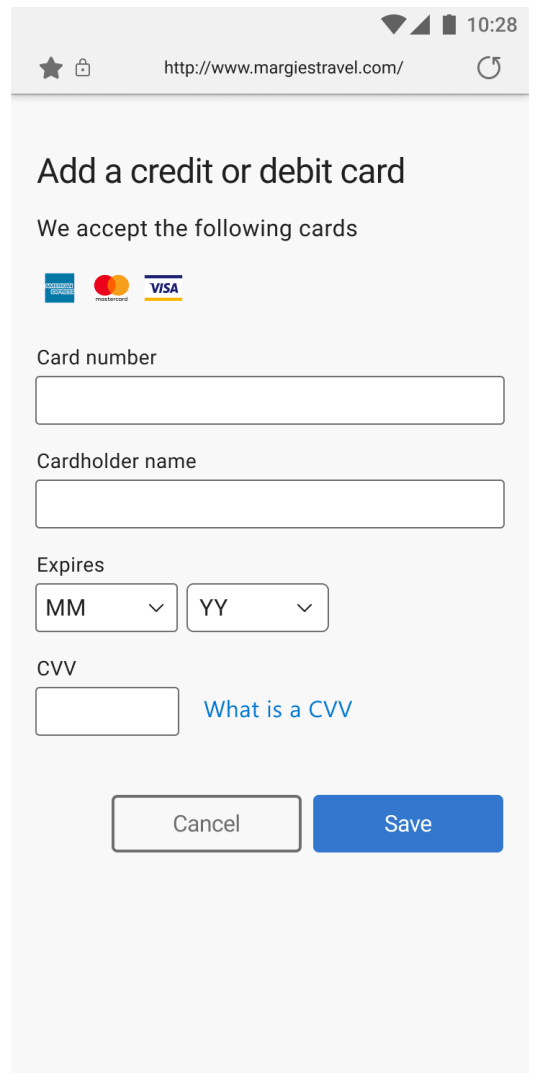 Mobile autofill payment screen
