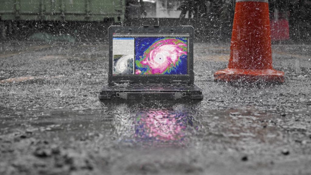 Dell Latitude 7330 Rugged Extreme computer in the rain