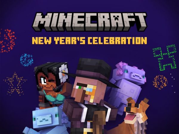 Minecraft characters and fireworks explosions