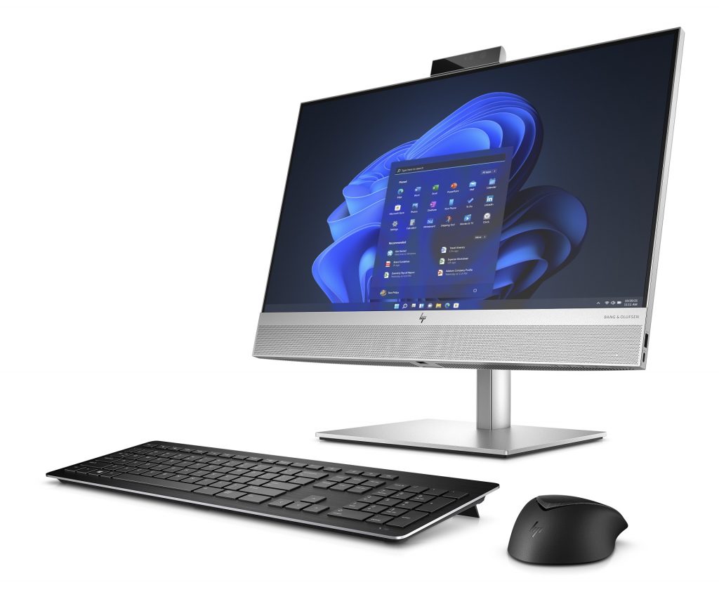 HP AIO shown with keyboard and mouse on a white background