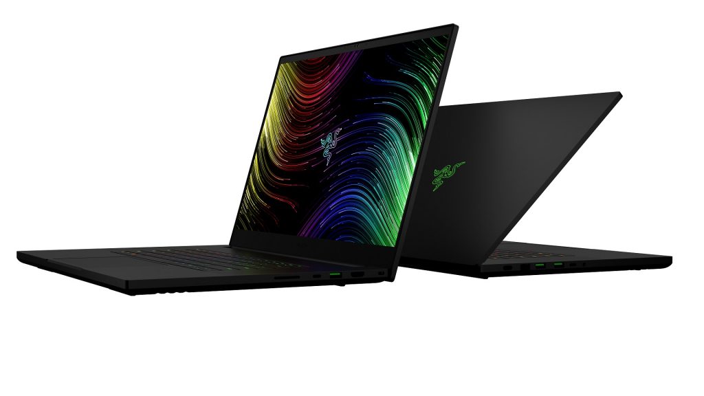 Razer Blade 17 laptops, back to back and open