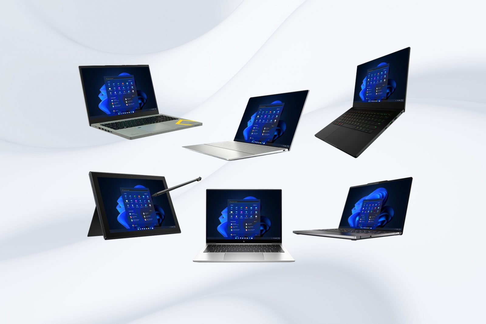 Several PC laptops floating
