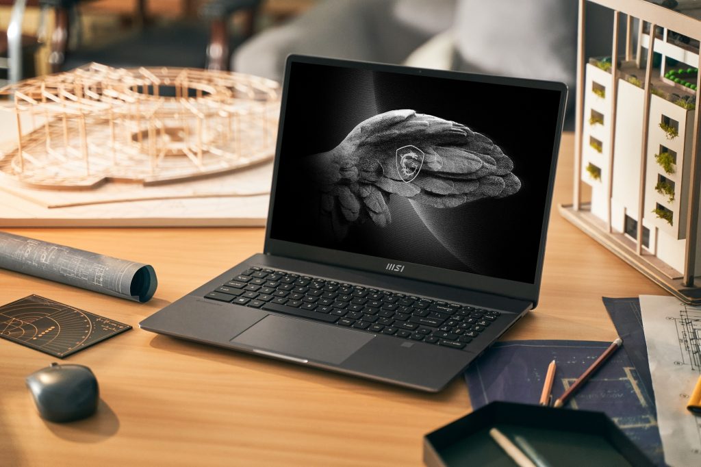 MSI laptop open on a desk