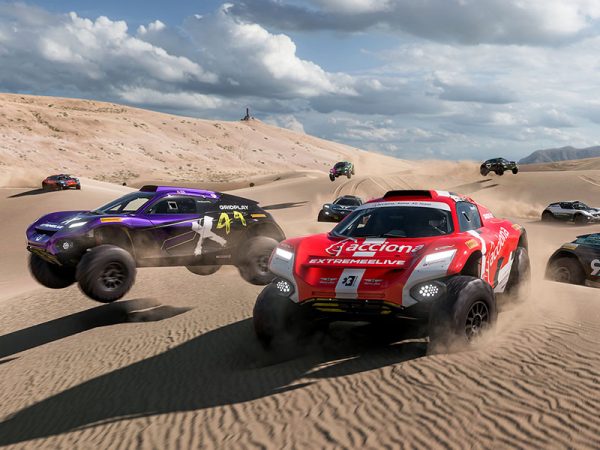 Extreme E vehicles racing in the desert
