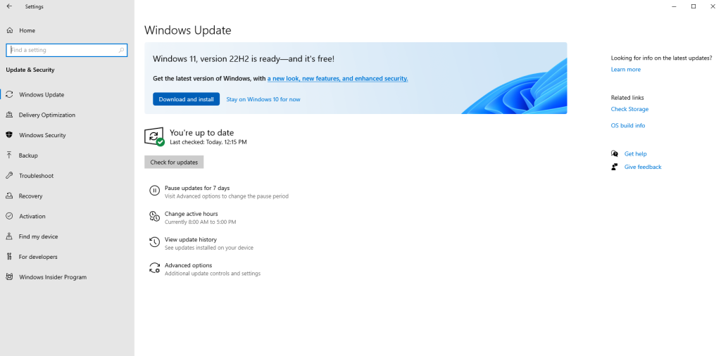 Windows 11 update screen for Windows 10