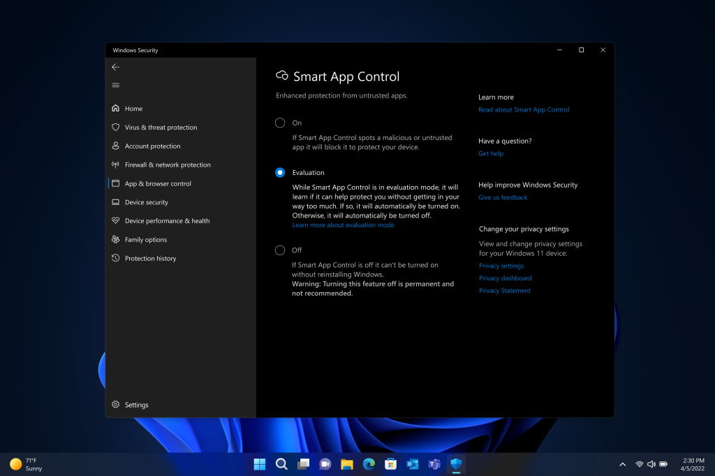 Smart App Control en Windows 11