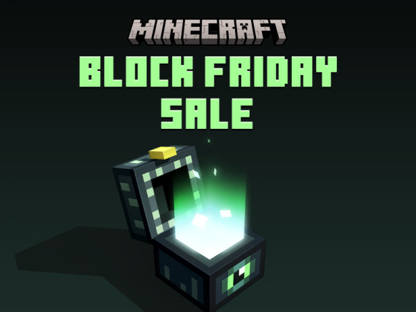 Glow emanates from inside an open box, along with the words Minecraft Block Friday Sale