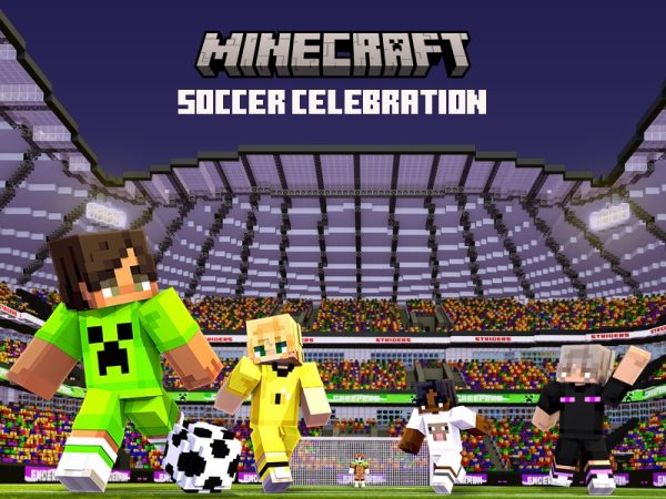 Minecraft characters playing soccer