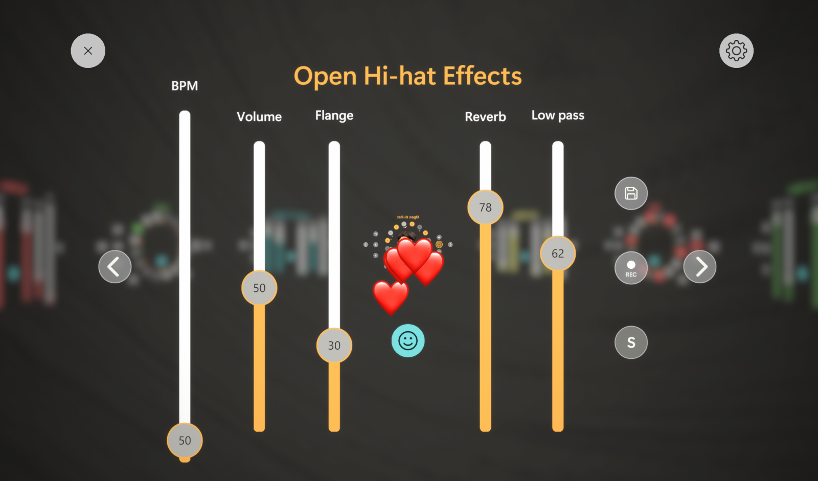 Screenshot showing lines of open hi-hat effects of drums