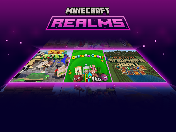 The words Microsoft Realms above three panels with images of games