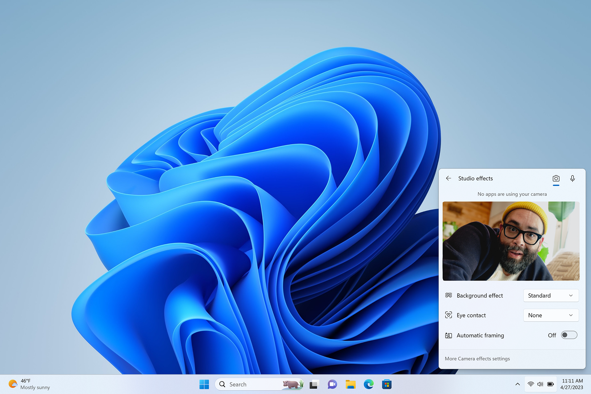 Interface de usuário de efeitos de estúdio no Windows 11