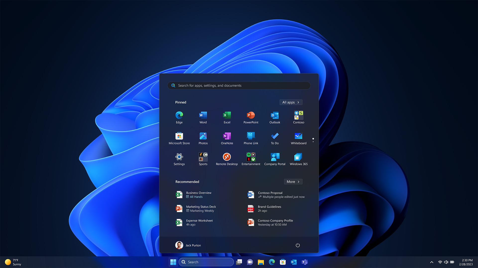 Menu Start aggiornato in Windows 11