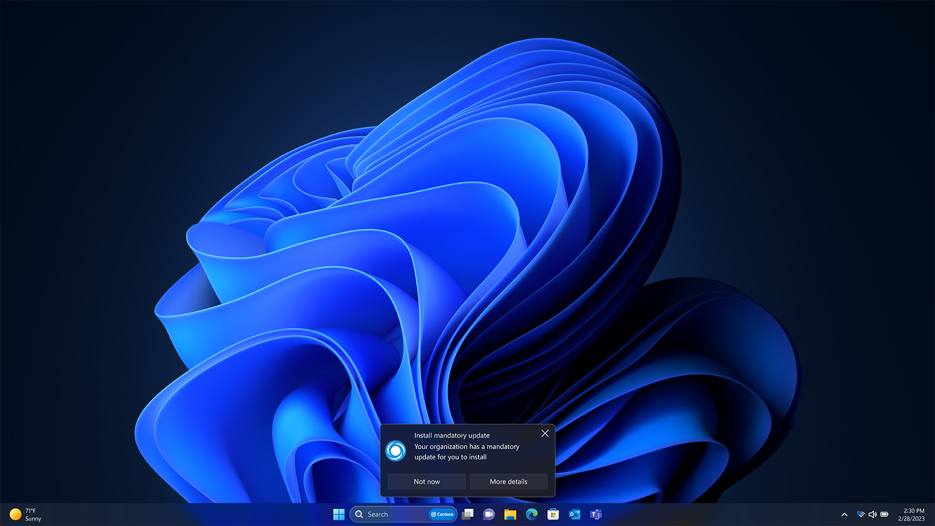 Example of organizational messages on Windows 11 desktop