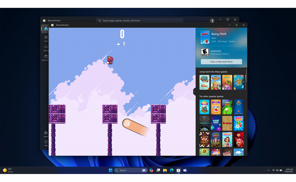 Instant Games-scherm in Windows 11