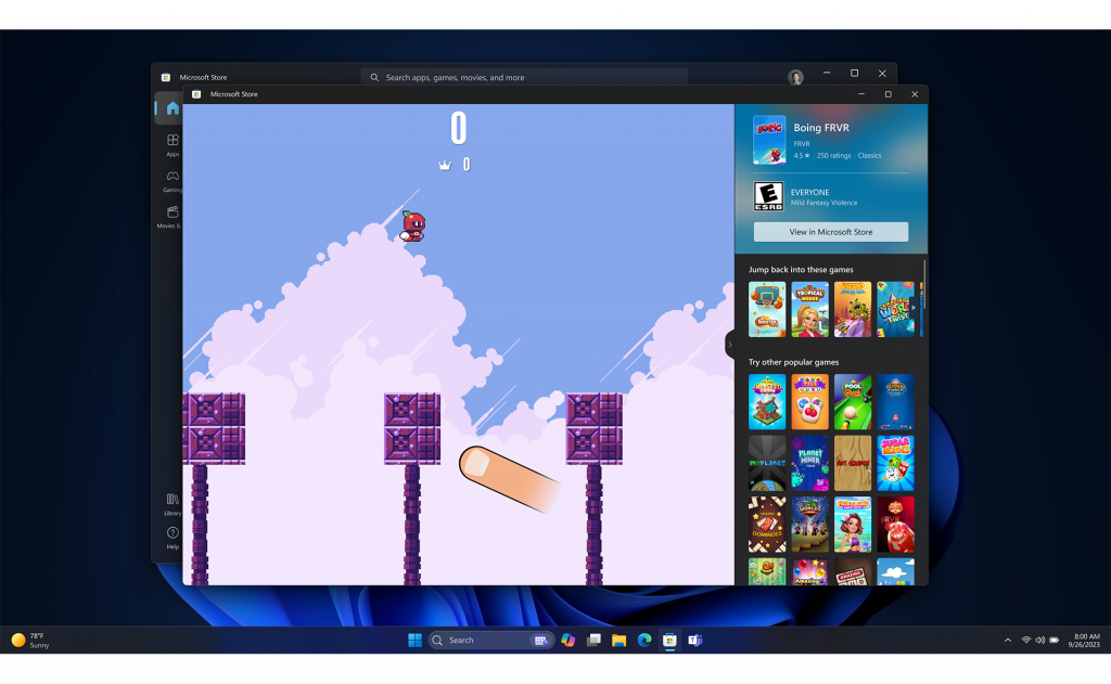 Schermata Giochi istantanei in Windows 11