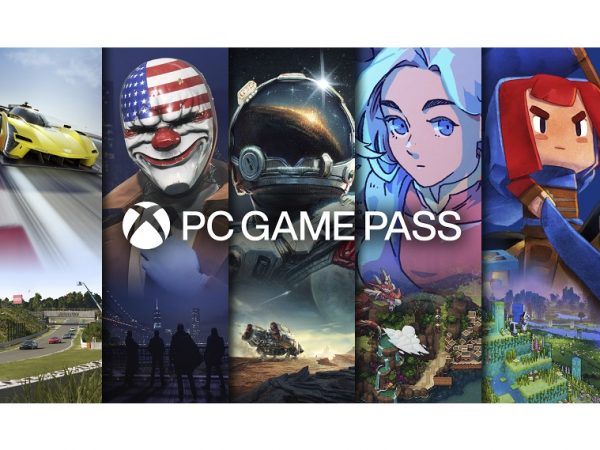 Five game screenshots under PC Game Pass logo