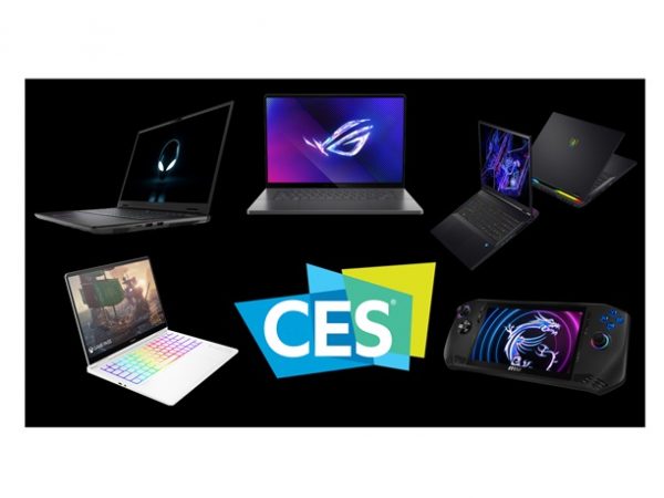 CES logo surrounded by gaming PCs and handheld devices