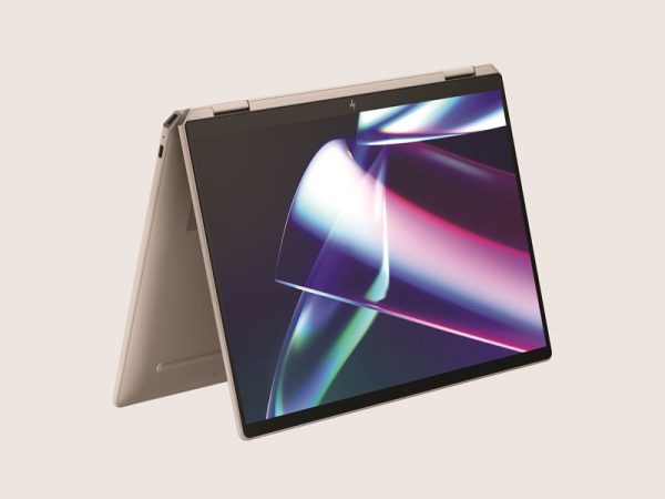 HP Spectre x360 14-inch 2-in-1 laptop PC in tent mode with screen facing reader