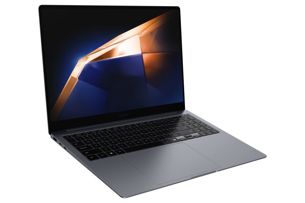 Samsung GalaxyBook4 open and facing reader to the right with Copilot key