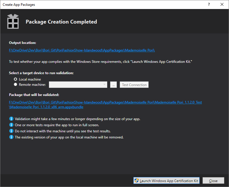 Figure 13. Package creation completed screen