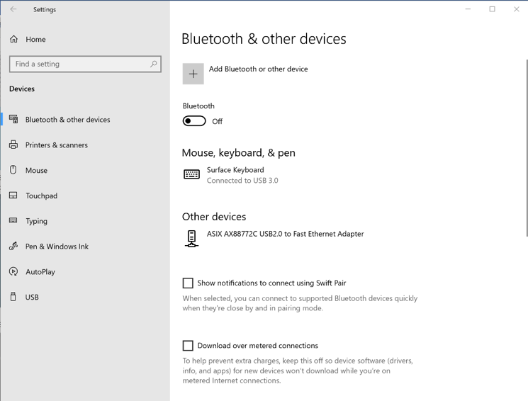 Bluetooth & other devices Window