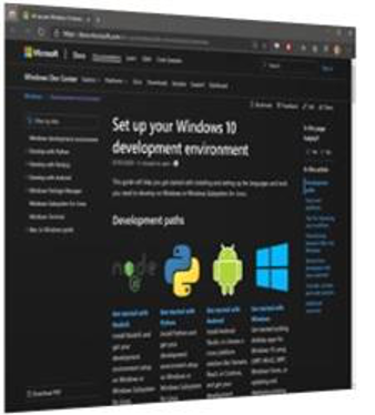 Set up your Windows 10 development environment screen.