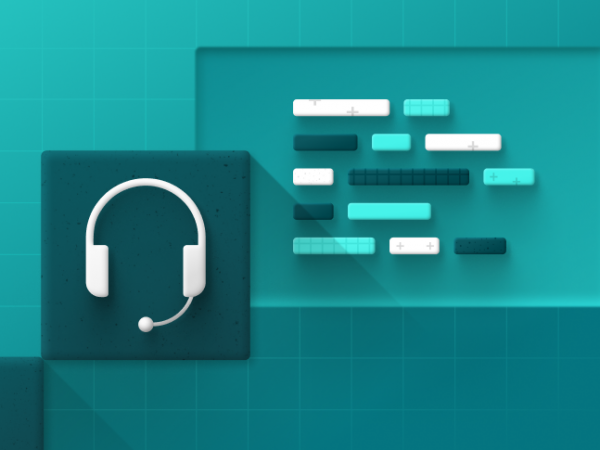 Icon for headset with microphone, along with graphic of a computer screen