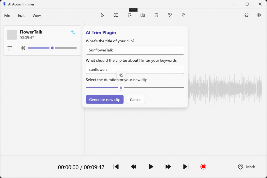 View of the audio editor app