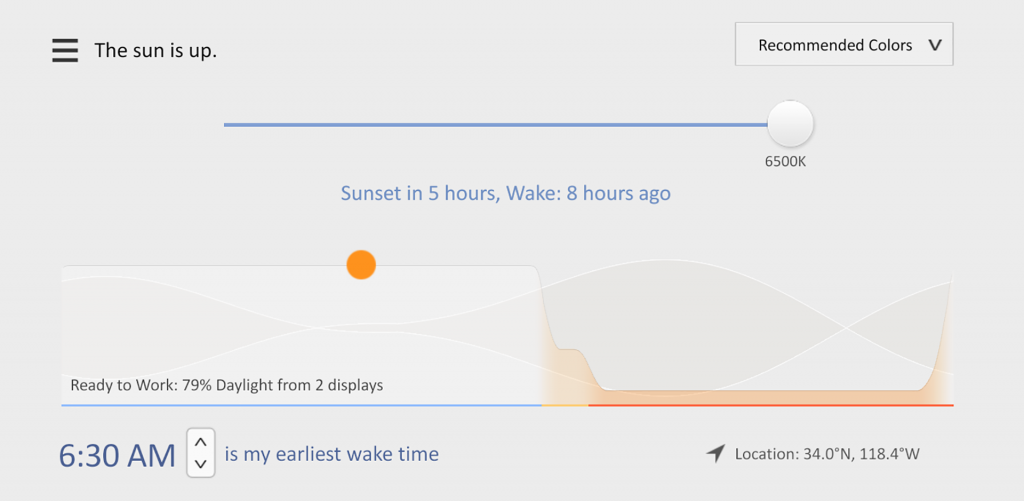 Screen depicting time of day, what is happening now and what is coming up next