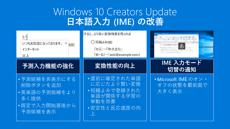 Creators Update 日本語入力の改善