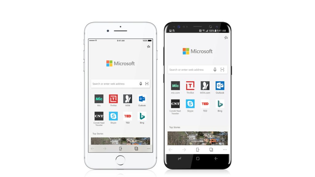 iOS および Android 向け Microsoft Edge の画面