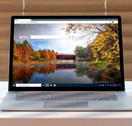 Laptop displaying Microsoft Bing