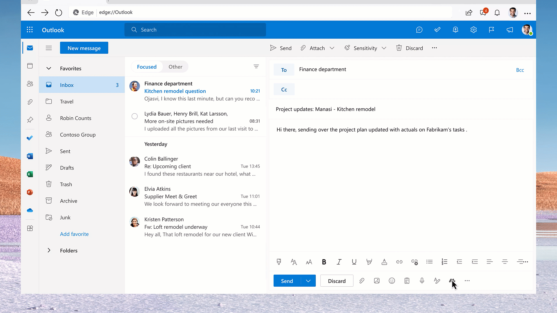 Outlook on the web のメッセージの拡張機能