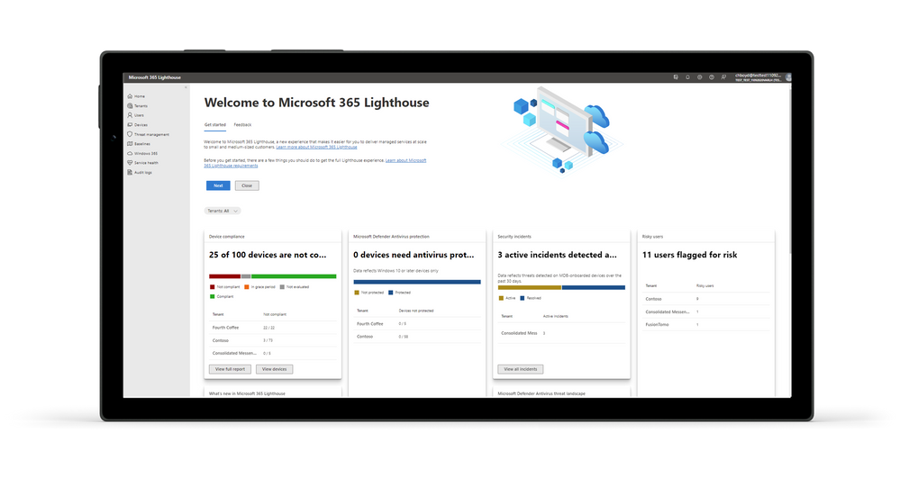 Microsoft 365 Lighthouse のホーム画面