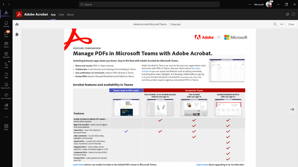 Adobe Acrobat が Teams での PDF エクスペリエンスを効率化