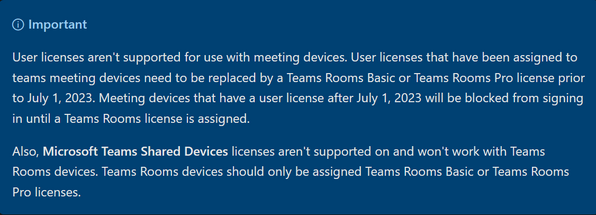  図 1: Microsoft Teams Rooms ライセンス ページの通知